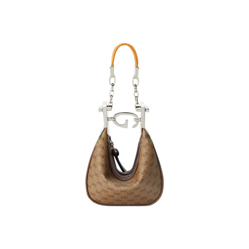 GUCCI Attache Canvas With Webbing Trim Crescent Bag Handbag Shoulder Bag Women's Brown-0