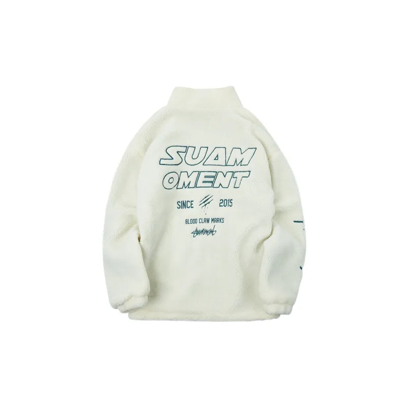 Suamoment Puffer Jacket Letter Geometric Pattern Stand Collar Unisex Loose Fit Puffer Jacket Unisex-5