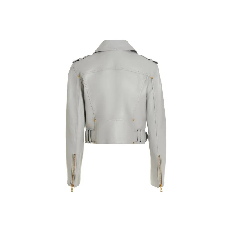 BALMAIN Leather Jackets Women's Gray-1