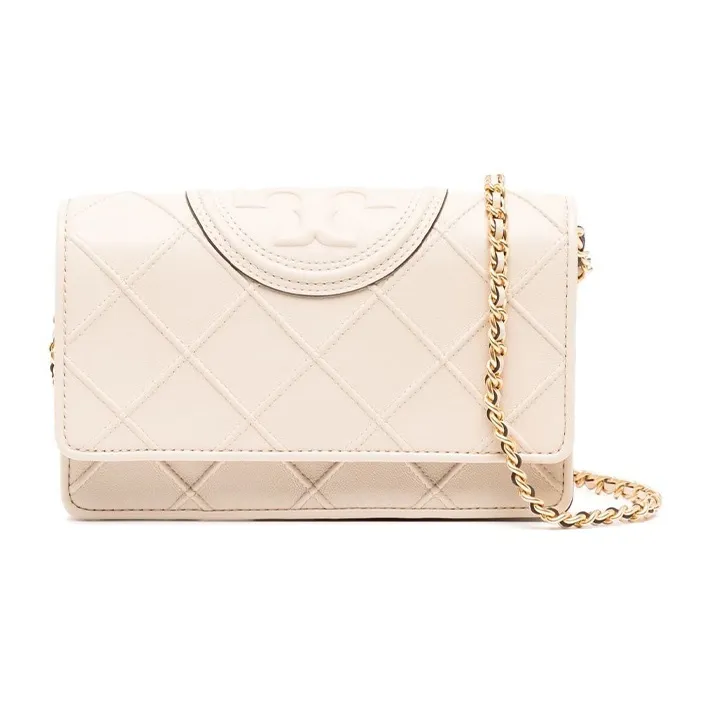 TORY BURCH Fleming Chain Wallet New Cream-0