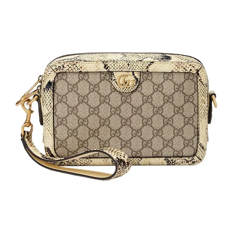 GUCCI Canvas With Python Snakeskin Print Trim Crossbody Bag, Shoulder Bag Men's-2