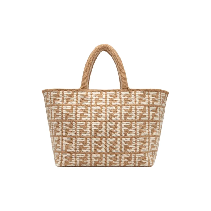 FENDI Cashmere Tote Bag, Shopping Bag, Handbag Tubas Women's Brown-4
