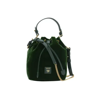 TOM FORD DISCO Velvet And Leather Trim Bucket Bag Handbag Shoulder Bag Crossbody Bag Small Size Women's Green