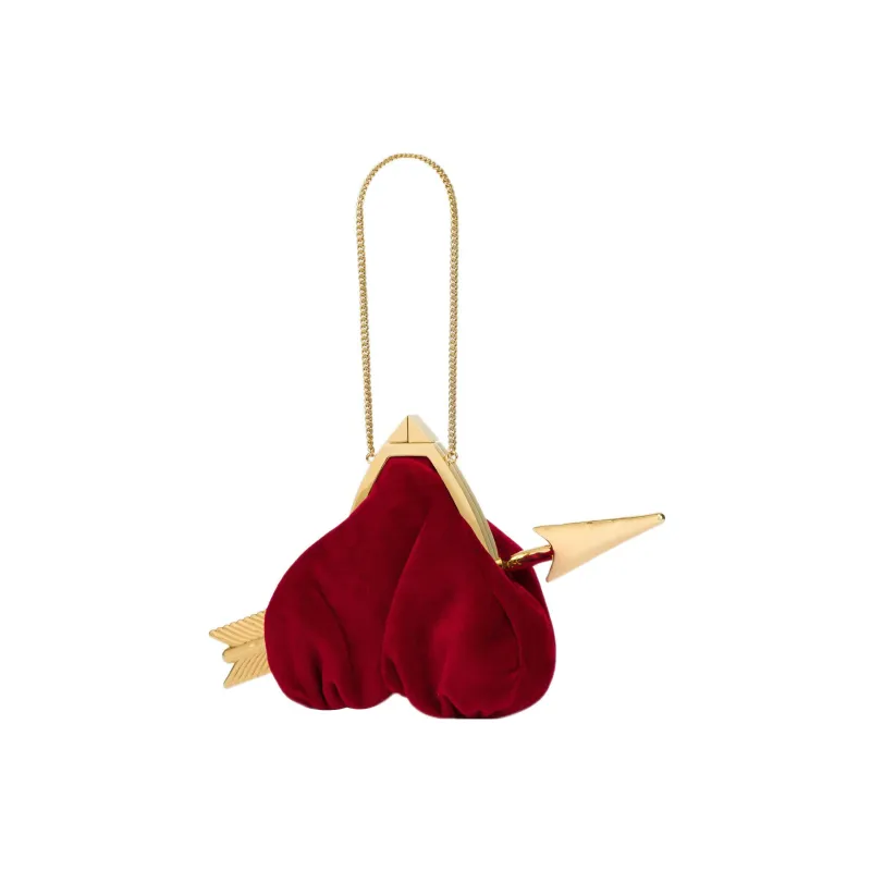 MOSCHINO Velvet Blended Cotton Portable Clutch Mini Women's Red-1