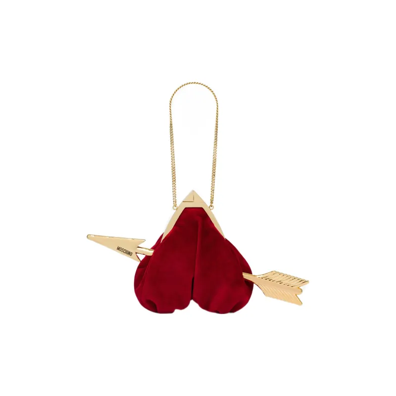 MOSCHINO Velvet Blended Cotton Portable Clutch Mini Women's Red-0