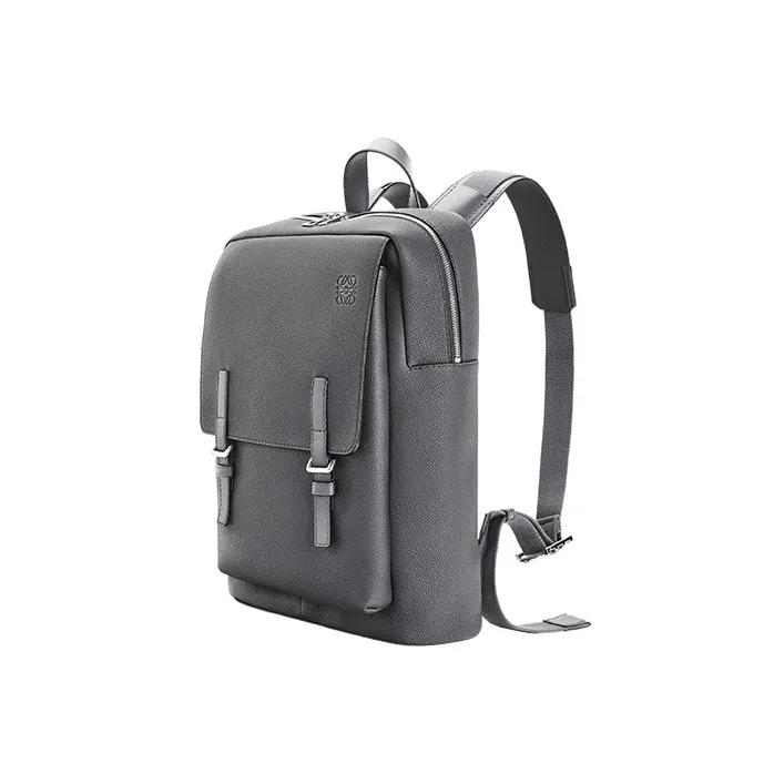 LOEWE Military Soft Grain Cow Leather Backpack Regular Men's Gray-1