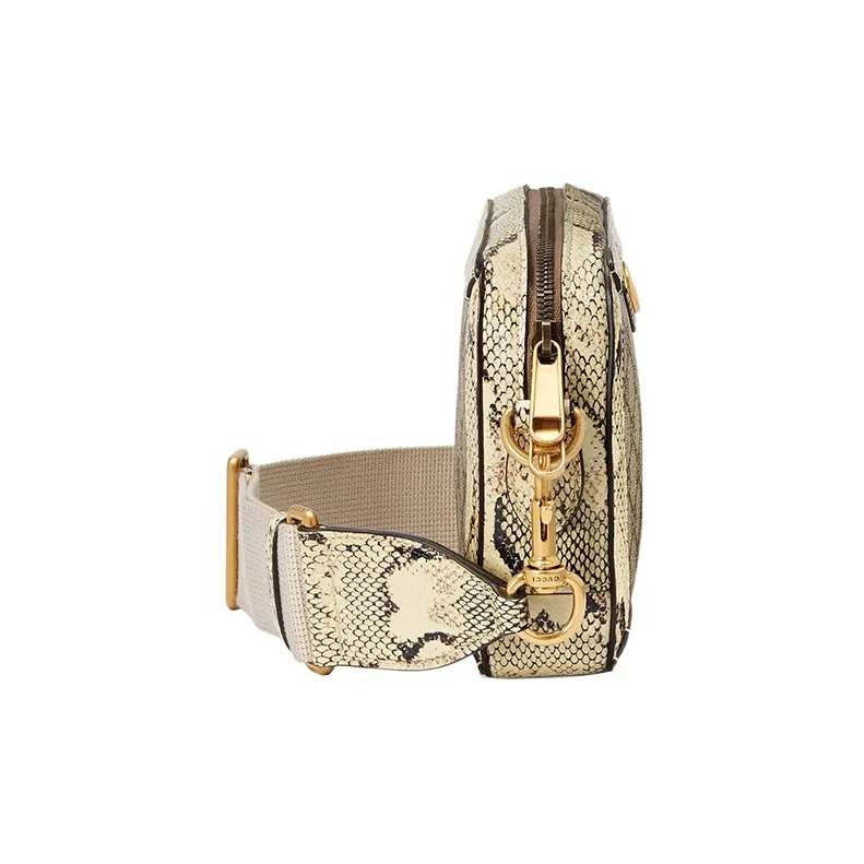 GUCCI Canvas With Python Snakeskin Print Trim Crossbody Bag, Shoulder Bag Men's-4