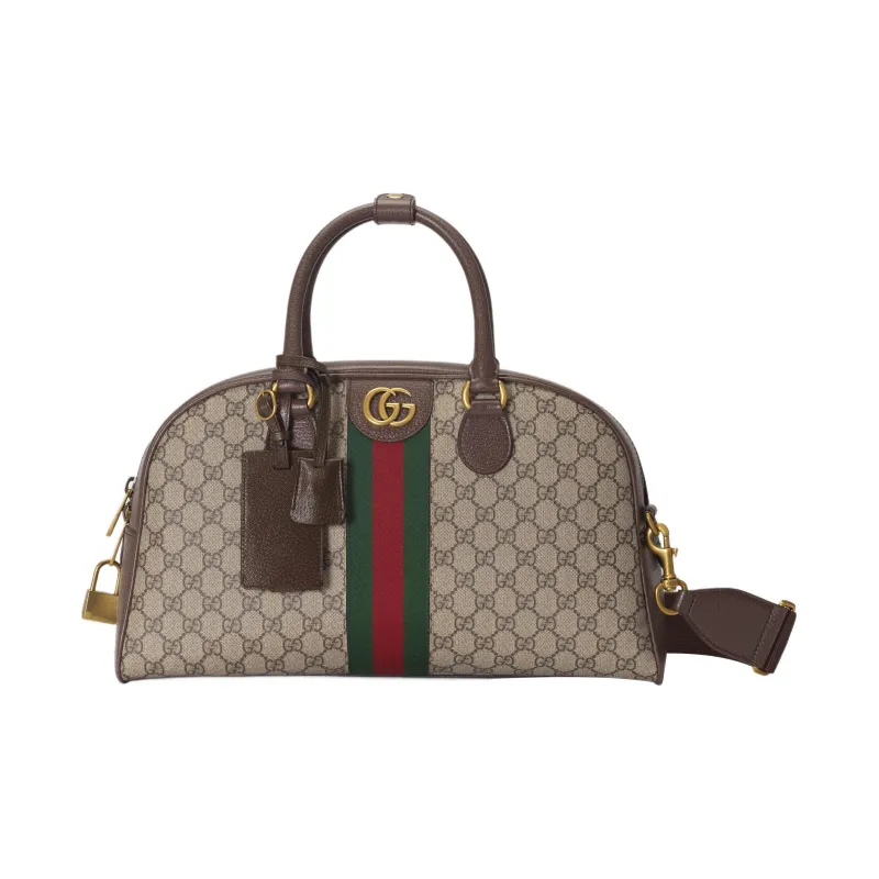 GUCCI Canvas With Leather Binding Bowling Bag Handbag Shoulder Bag Crossbody Bag Travel Bag Medium Size Men's Ebony-0