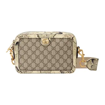 GUCCI Canvas With Python Snakeskin Print Trim Crossbody Bag, Shoulder Bag Men's