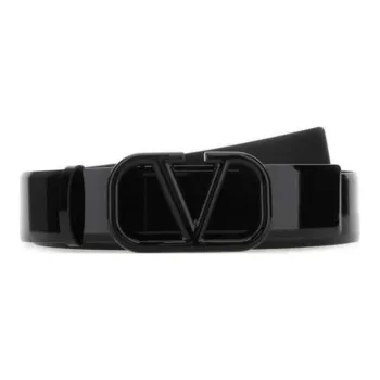 Valentino Fashion Letter V Logo Smooth Buckle Belt Unisex Black