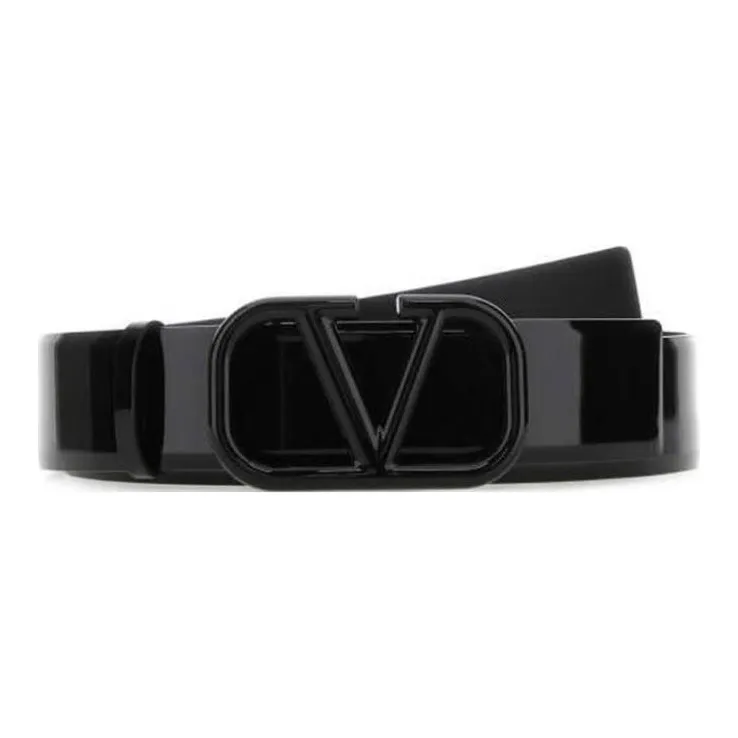 Valentino Fashion Letter V Logo Smooth Buckle Belt Unisex Black-0