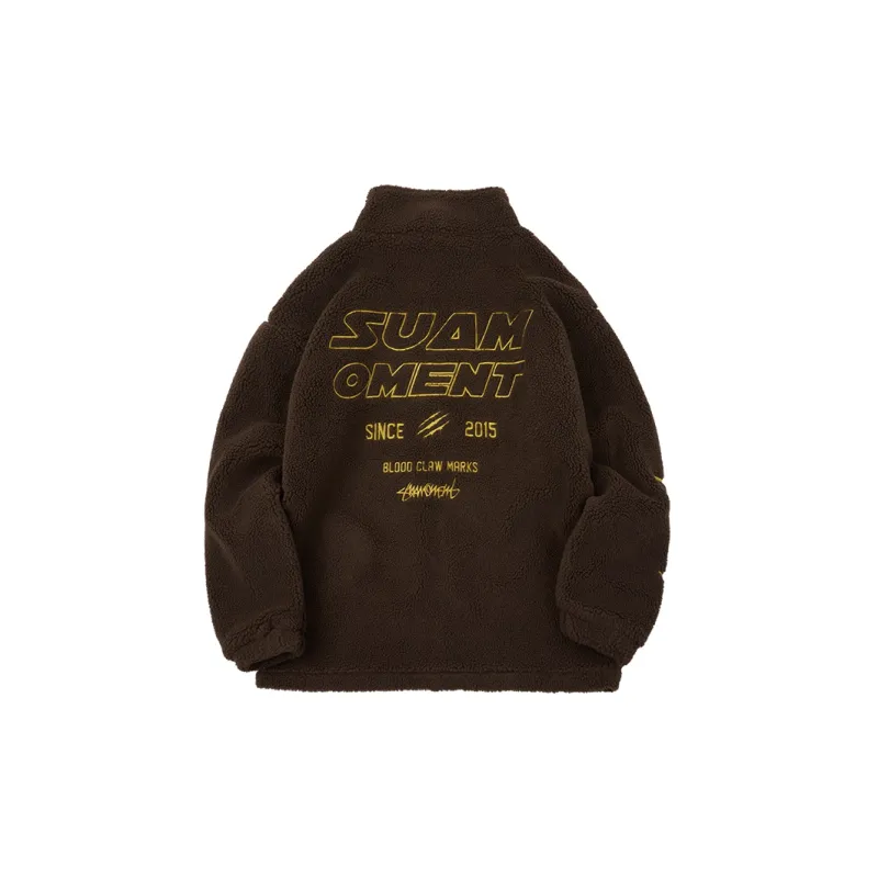 Suamoment Puffer Jacket Letter Geometric Pattern Stand Collar Unisex Loose Fit Puffer Jacket Unisex-9