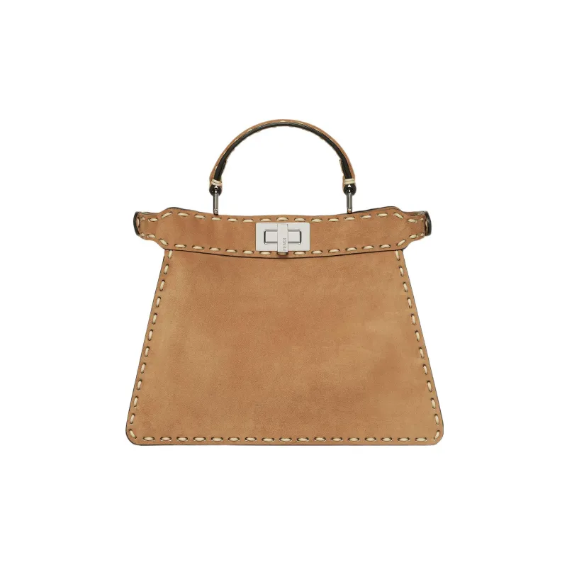 FENDI Peekaboo ISeeU Goatskin With Calfskin Suede Shoulder Bag Crossbody Bag Handbag Small Size Women's Brown-0