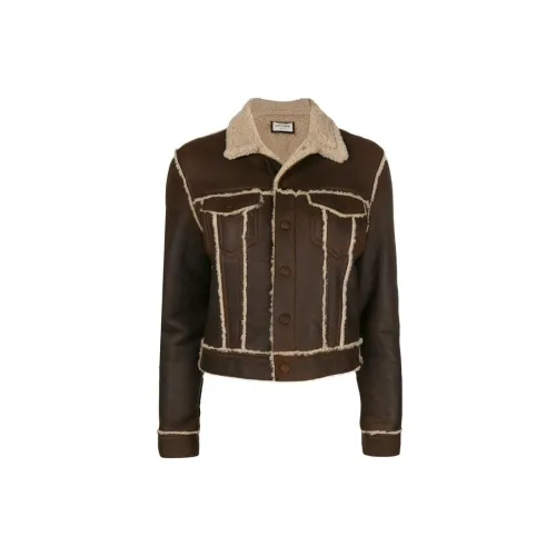 SAINT LAURENT Leather Jackets Women's Brown