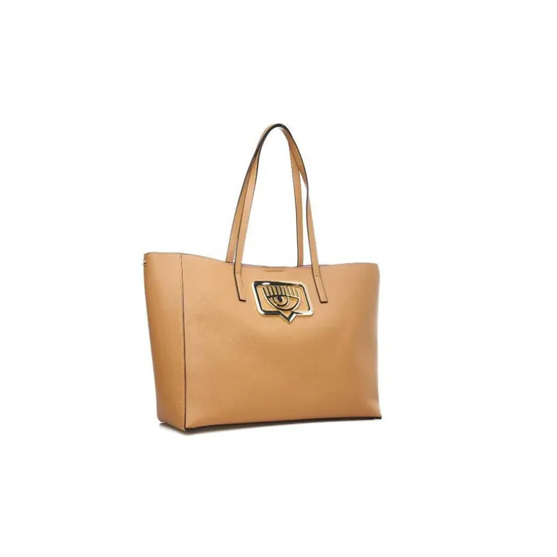 CHIARA FERRAGNI Eyelike Polyurethane Tote Bag Shopping Bag Shoulder Bag Handbag Women's Brown-1