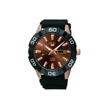 SEIKO Seiko5 Mechanical Movement Resin Strap Watch 45mm Men's Watches Gold Dial
