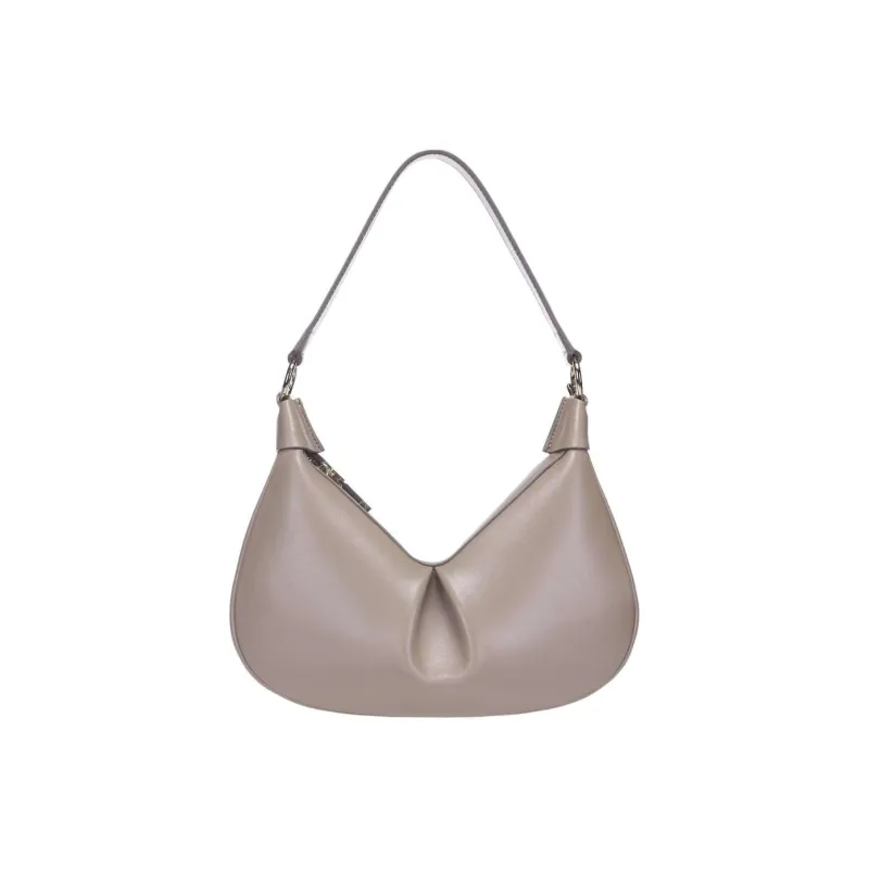 QULU Sheepskin Pea Bag, Crescent Bag, Shoulder Bag, Crossbody Handbag Medium Size Women's Milk Coffee-1