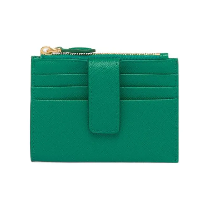 PRADA Saffiano Leather Card Clip Card Holder Women's Green-1