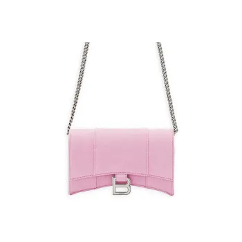 Balenciaga Hourglass Washable Denim Blended Cotton Shoulder Bag Crossbody Bag Chain Wallet Women's Pink