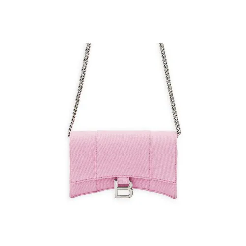 Balenciaga Hourglass Washable Denim Blended Cotton Shoulder Bag Crossbody Bag Chain Wallet Women's Pink