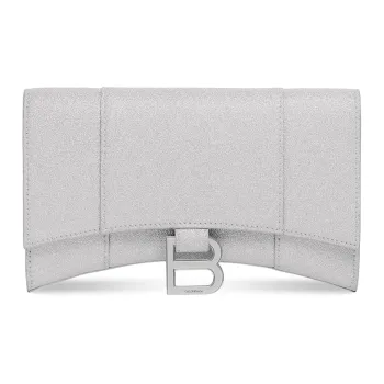 Balenciaga Hourglass Xs Wallet On Chain In Sparkling Fabric Silver