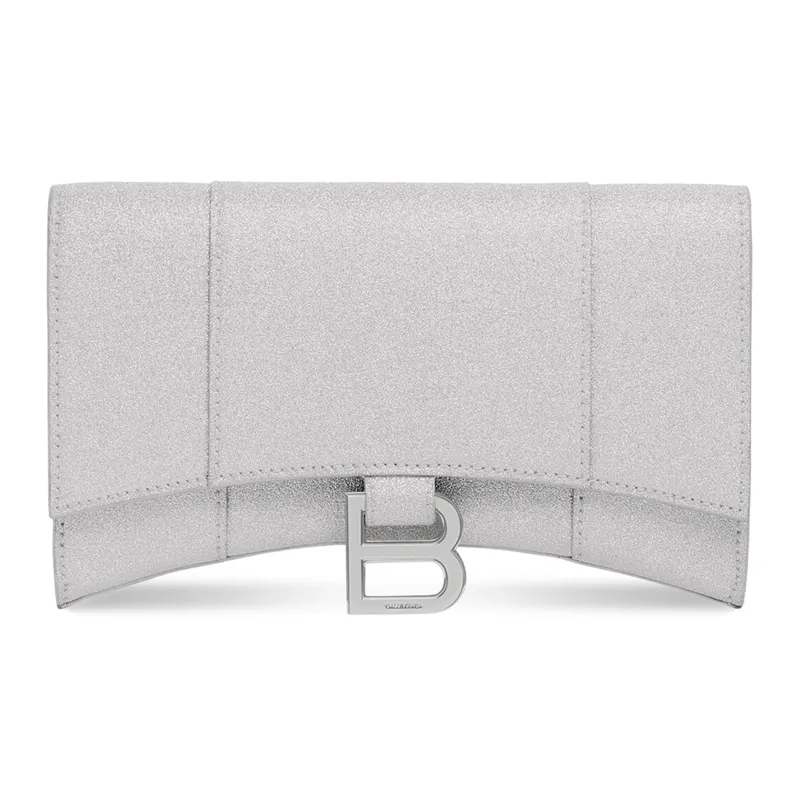 Balenciaga Hourglass Xs Wallet On Chain In Sparkling Fabric Silver-0