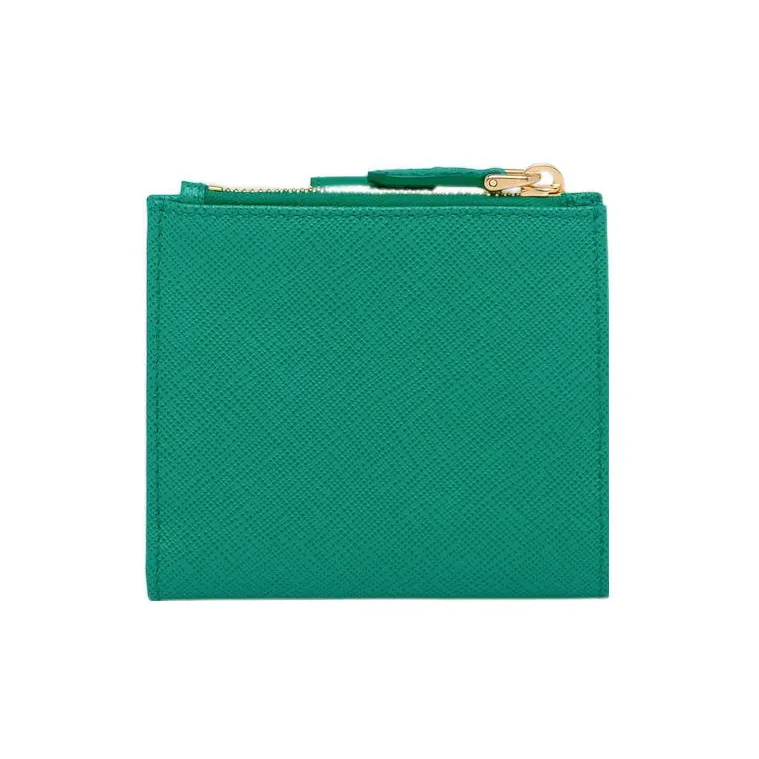 PRADA Leather Card Holder Wallet Small Size Women's Green-1