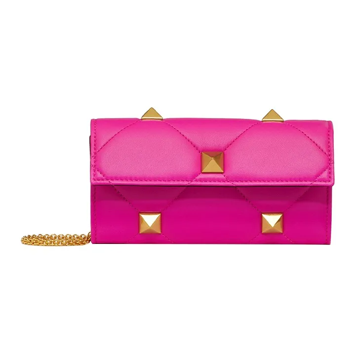 Valentino Roman Stud Lambskin Wallets Shoulder Bag Crossbody Bag Women's Pink-0