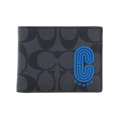 COACH Billfold Wallet With Leather Card Holder Wallet Men's Cannonball Copper/Charcoal/Blue