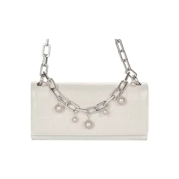 APEDE MOD Cow Leather Pearl Bag, Chain Bag, Shoulder Bag, Crossbody Bag, Handbag Women's Ivory