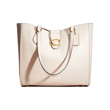 COACH Theo Tote Smooth Leather Tote Bag, Shopping Bag, Handbag, Shoulder Bag Regular Women's Chalk White