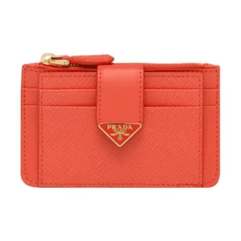PRADA Saffiano Leather Card Holder Women's Orange