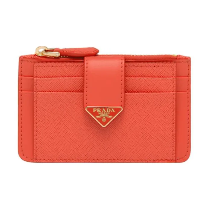 PRADA Saffiano Leather Card Holder Women's Orange-0
