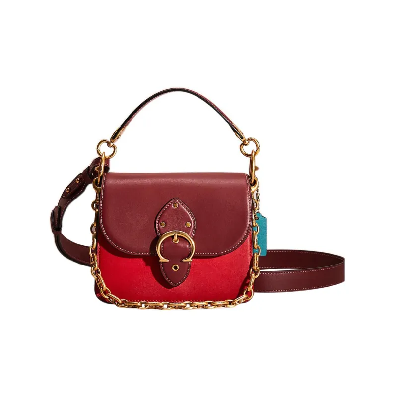 COACH Beat Coated Canvas With Glove-Tanned Leather Portable Crossbody Bag Shoulder Bag Small Size Women's Tan & Red-0