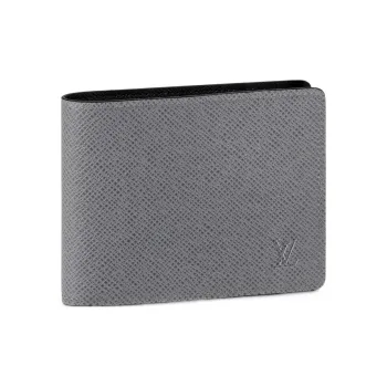 LOUIS VUITTON Slender Taiga Cow Leather Wallet Men's Gray/Black
