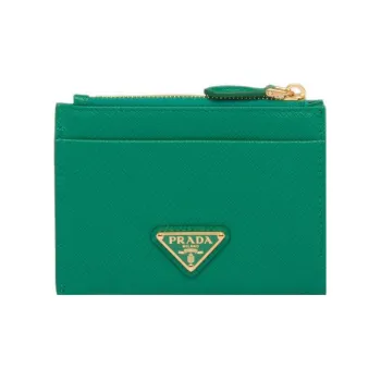 PRADA Saffiano Leather Card Clip Card Holder Women's Green