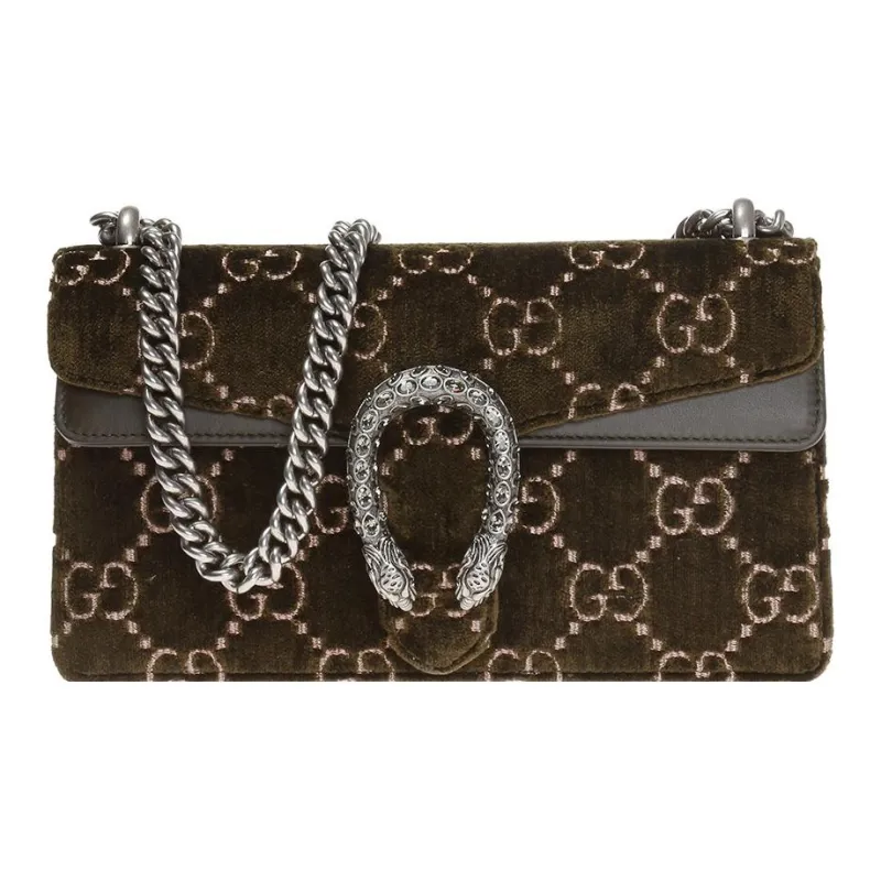 GUCCI Dionysus Velvet With Leather Shoulder Bag Crossbody Bag Small Size Women's Olive Green-0
