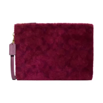 COACH Pouch Shearling With Glove Tanned Leather Messenger Bag Clutch Large Size Men's Magenta