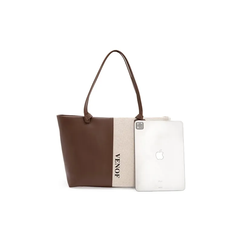 VENOF Cow Leather Tote Bag Shopping Bag Shoulder Bags Large Size Women's Moonlit Coffee * Cloudy Black-3