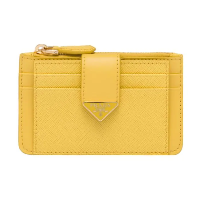 PRADA Saffiano Leather Card Holder Card Holder Women's Yellow-0