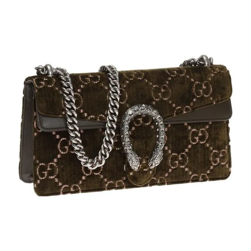 GUCCI Dionysus Velvet With Leather Shoulder Bag Crossbody Bag Small Size Women's Olive Green-1