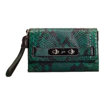 COACH Swagger Leather Card Holder Clutch Small Size Women's Green