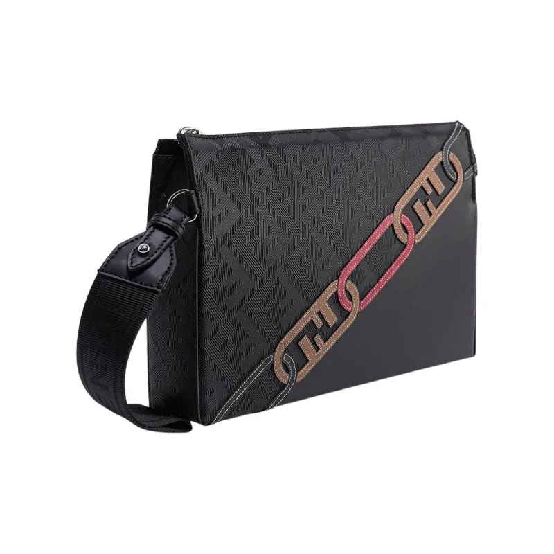 FENDI Cow Leather Handbag Wrist Bag Clutch Regular Men's Black-1
