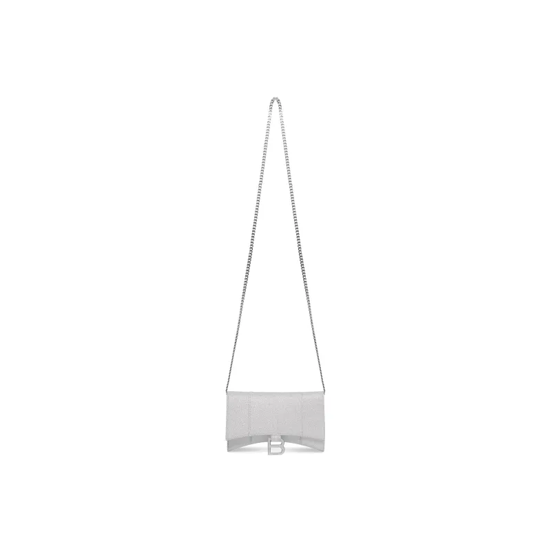 Balenciaga Hourglass Xs Wallet On Chain In Sparkling Fabric Silver-1