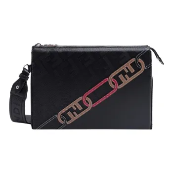 FENDI Cow Leather Handbag Wrist Bag Clutch Regular Men's Black