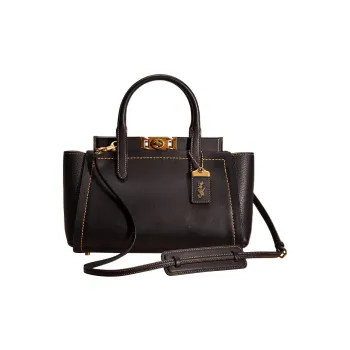COACH Troupe Leather Shoulder Bag Crossbody Bag Handbag Large Size Women's Black