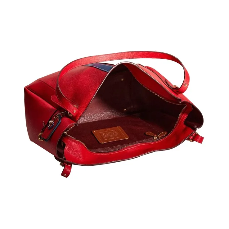 COACH Pebbled Leather One Shoulder Handbag Women's Red-2