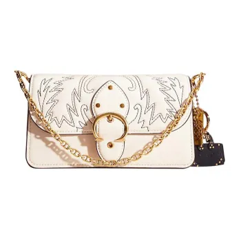 COACH Beat Glove Tanning Portable One Shoulder Crossbody Clutches Small Size Women's Chalk White