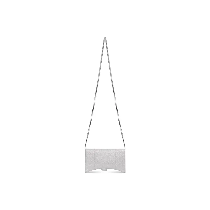 Balenciaga Hourglass Xs Wallet On Chain In Sparkling Fabric Silver-4