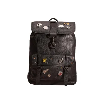 COACH Bleecker Pebbled Leather Backpack Large Size Women's Black